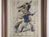 painting of a man riding a horse with a bird on top of his head