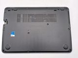 a black laptop with a blue sticker on it