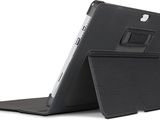 a black ipad case sitting on top of a white surface
