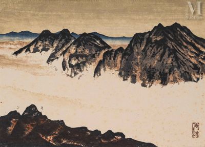 une image représentant une peinture d'une chaîne de montagnes sur fond de ciel