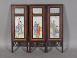 pair of antique chinese hand painted wooden folding screen