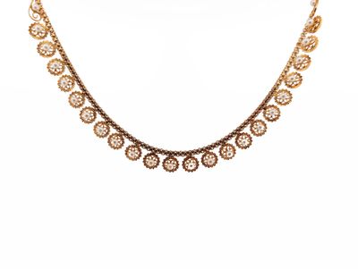 Collier en or jaune 750‰ avec fleurettes et perles de culture - Photo 1