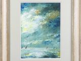 un tableau représentant un voilier en mer sous un ciel nuageux