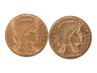 Deux pièces de vingt francs or au coq, 1906. Usures. - Photo 1