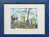 a picture of a painting of a boat in a blue frame