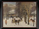 a painting of a horse drawn sleigh in the snow