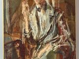 painting of a man in a suit and tie sitting in a chair
