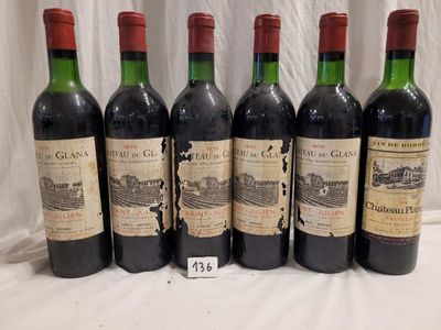 Lot de 6 bouteilles dont 5 bouteilles CHÂTEAU DU GLANA 1970 …