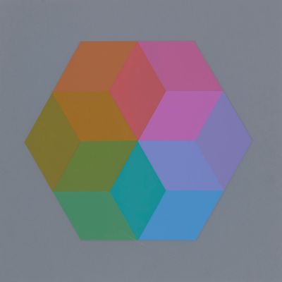an image of a multicolored hexagon on a gray background