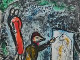 une image représentant un tableau où figurent une femme et un homme vêtu d'une robe rouge