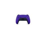 a purple video game controller sitting on top of a white surface