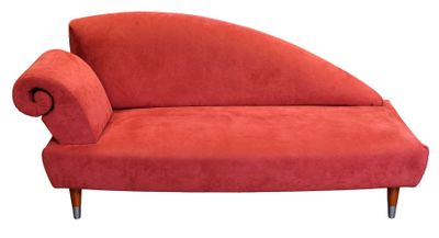 an image of a red couch sitting on top of a white floor