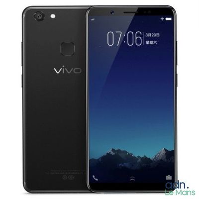 Le téléphone vivo est présenté en noir, avec une vue d'ensemble de l'appareil photo