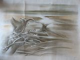 a drawing of a tree stump on the beach