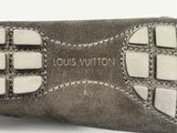 louis vuitton women ' s grey sued slippers with white stitching