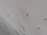a white ceiling with holes in it and a window