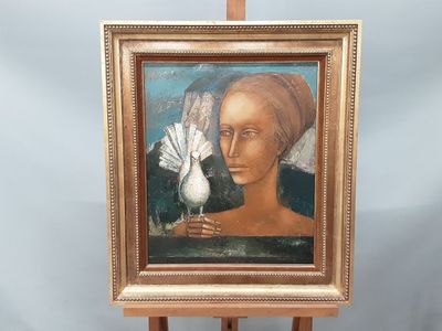 HENRY Pierre (1924-2015) : "Femme à la colombe" - Huile sur …