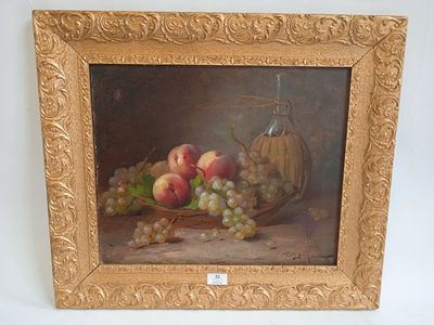 J. GAUTIER Nature morte aux pêches et raisins, - Photo 1