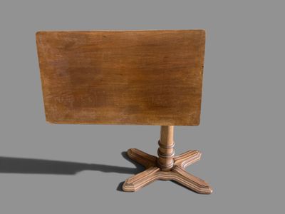 a small table with a wooden top on a stand