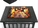 a fire pit with a grill and a cover on it