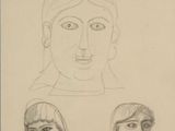 trois dessins représentant le visage d'une femme et la tête d'un homme