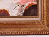 an image of a painting of a red flower in a gold frame