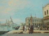 a picture of a painting of a city with a lot of people