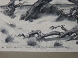 a picture of a drawing of a tree in the snow