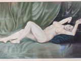 a painting of a nude woman laying on a bed