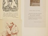 an open book with a drawing of a skeleton and a drawing of a man