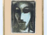 an image of a painting of a woman ' s face in a gold frame