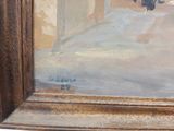 a picture of a painting of a man walking down the street