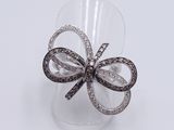 crystal bow ring in silver with black and white crystals