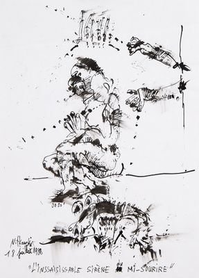 an image of a black and white drawing of a man with a bow