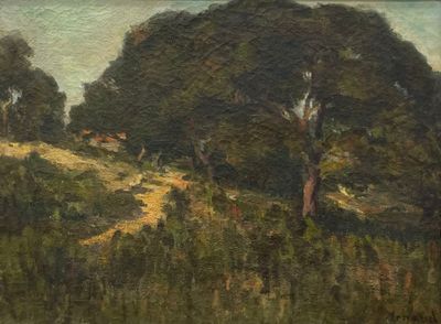 un tableau représentant des vaches paissant dans un champ bordé d'arbres