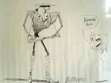 un dessin représentant un homme tenant un couteau et une fourchette