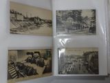 four old black and white photos of a town