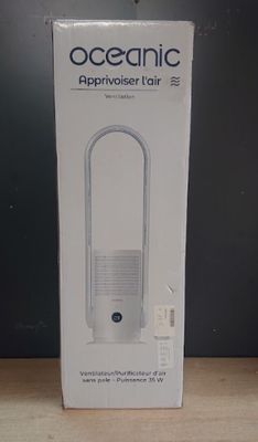 packaging of a white box on a wooden table with a black background