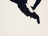 a black and white poster of a dog jumping in the air