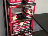 a table with a bunch of boxes on top of it