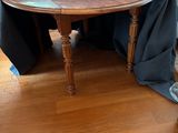 an image of a table with a blue cloth on it