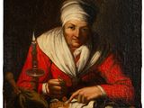 an old painting of a woman with a candle in her hand