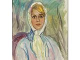 an image of a painting of a woman wearing a scarf