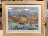 a picture of a painting of a mountain range