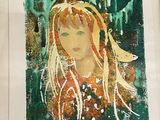 a picture of a painting of a woman with long blonde hair