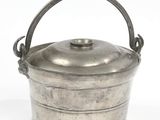 silver plated ice bucket with handle and handles