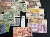 a lot of different bank notes on the table