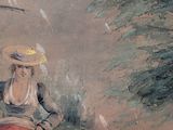 a painting of a woman riding a horse in the rain