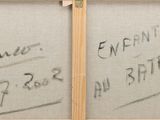 painting of a couple of wooden frames with writing on them