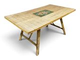 bamboo dining table with a tile top and legs